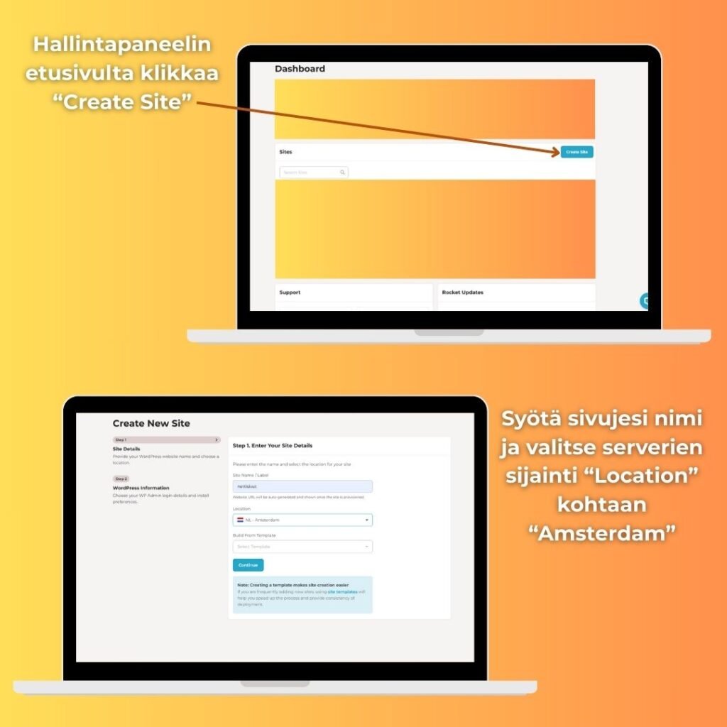 infograafiset ohjeet kuinka luodaan uudet nettisivut rocket.net kautta