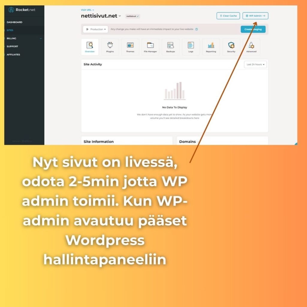 infograafiset ohjeet kuvassa valmiiksi luotu sivusto webhotellissa
